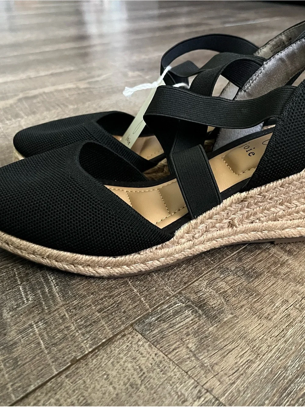 Joie Black Espadrille Slingback Wedge with Elastic Cross Straps